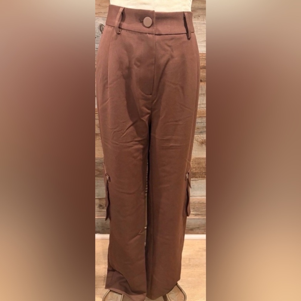 JLUXLABEL Wide Leg Cargo Pants in Brown